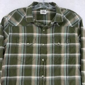 Flint and Tinder Mens Plaid Western Snap Shirt Olive Green XL F-210059 Outdoors